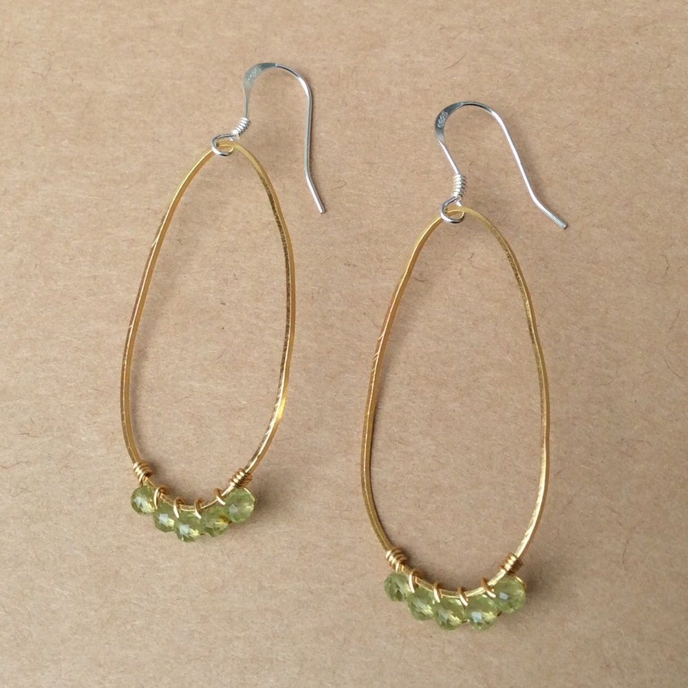 handcrafted Sundance charm natural Peridot Sterling silver gold plated earrings - Picture 2 of 11